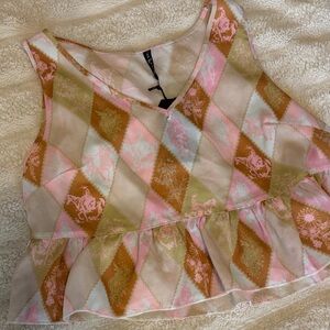 Pink and Gold Sleeveless ruffle western top